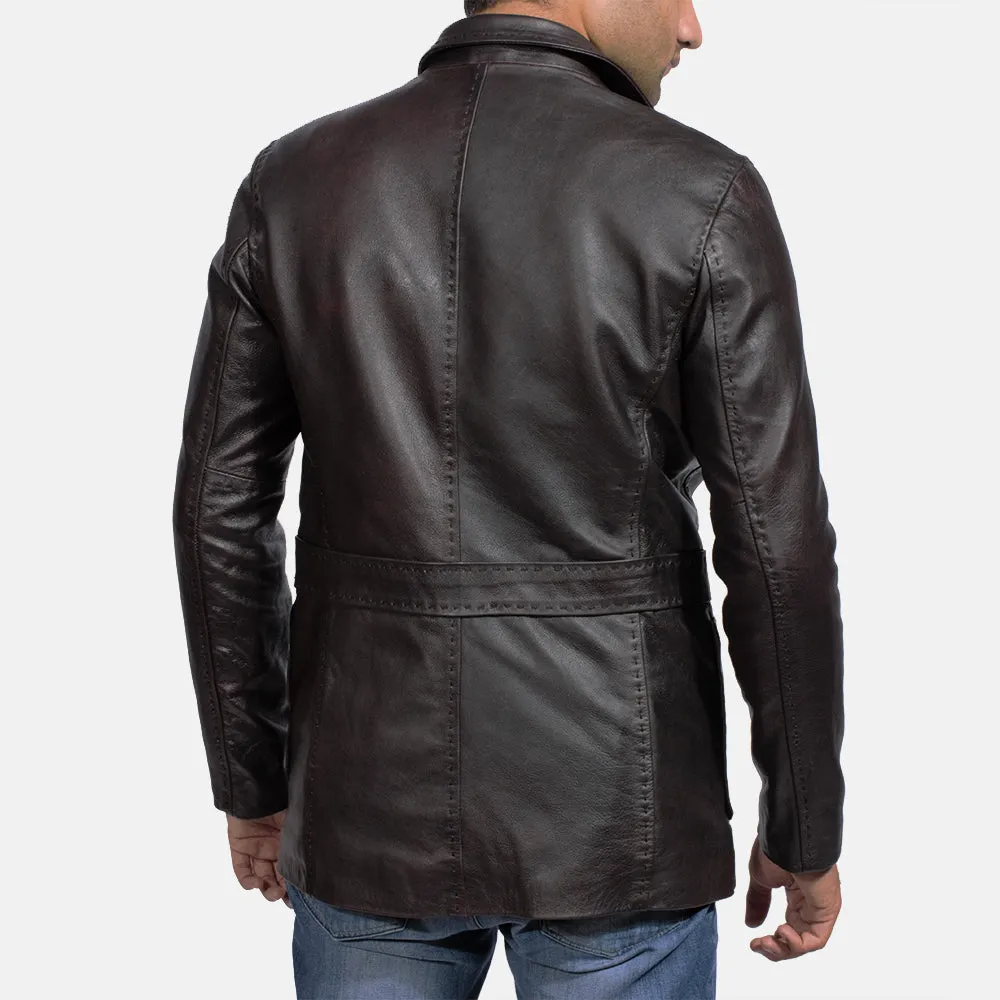 Heritage Wine Black Leather Blazer