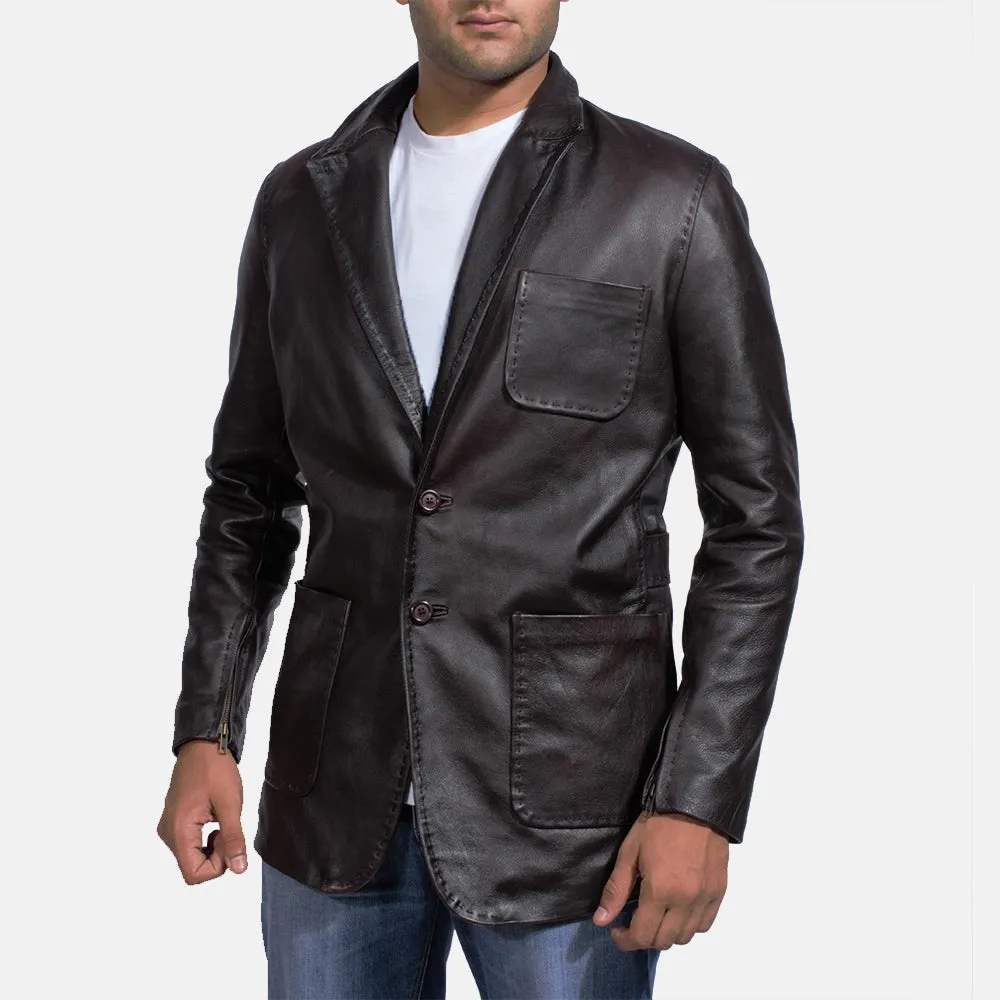 Heritage Wine Black Leather Blazer