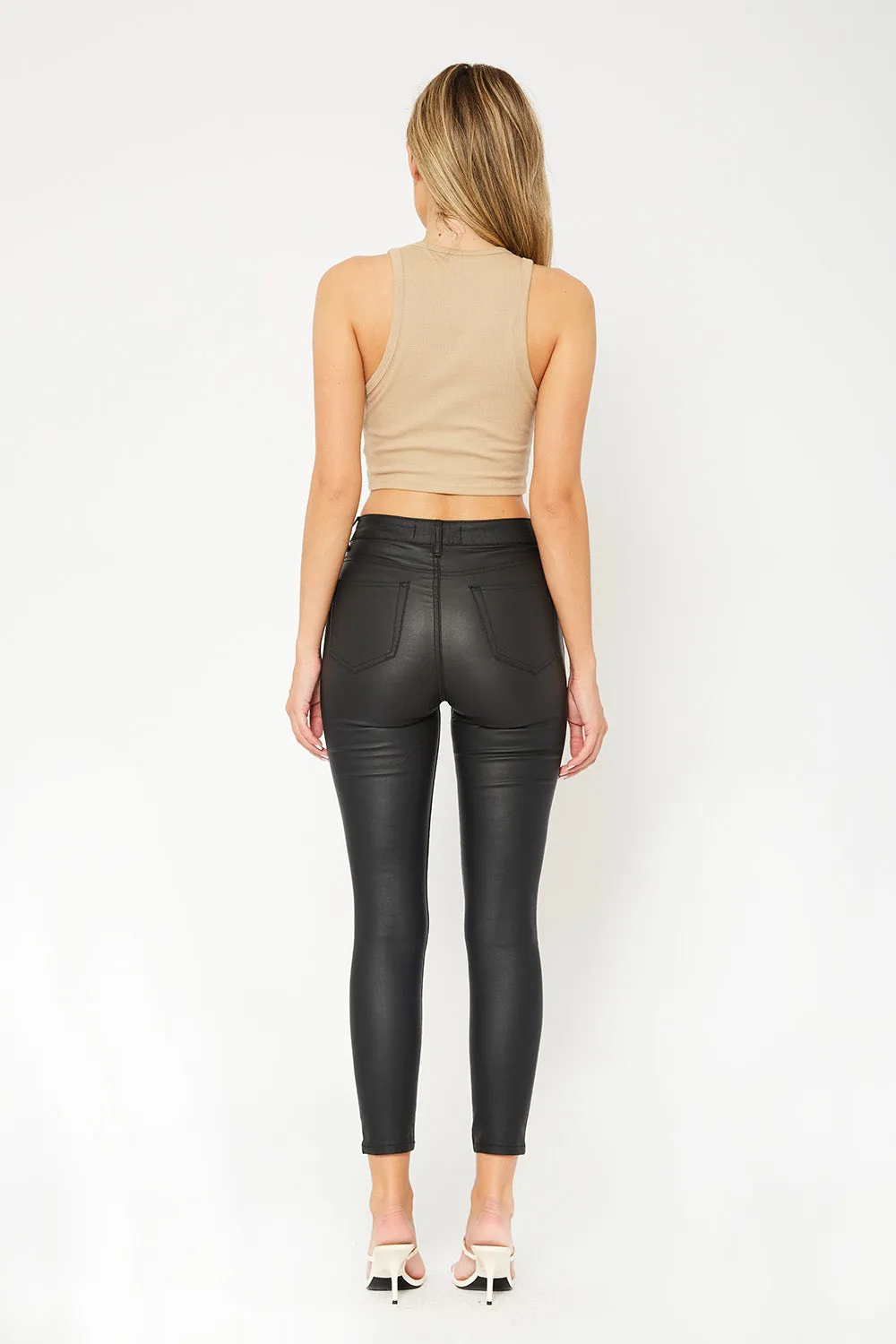 High-rise olive PU leather skinny pants