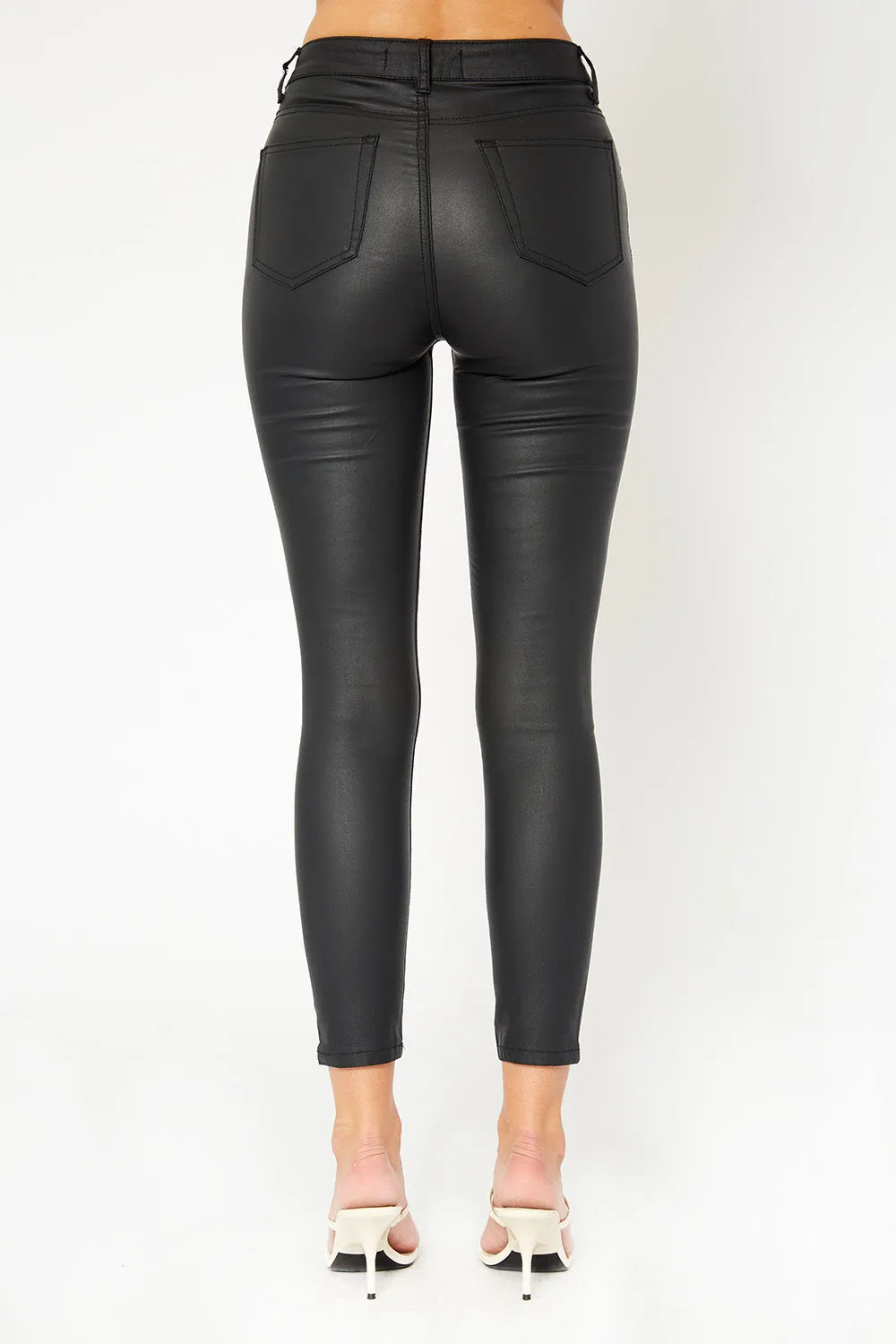 High-rise olive PU leather skinny pants