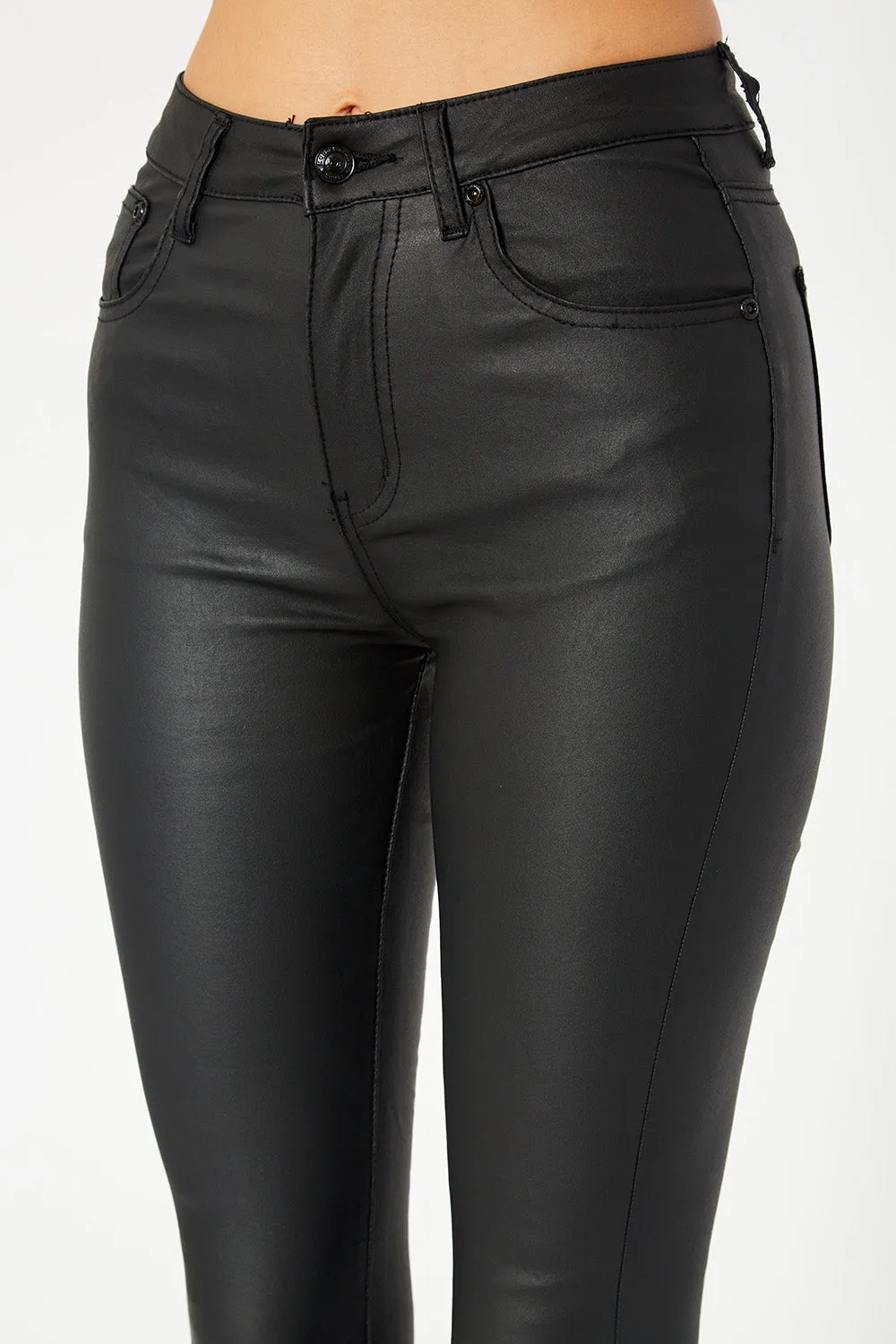High-rise olive PU leather skinny pants