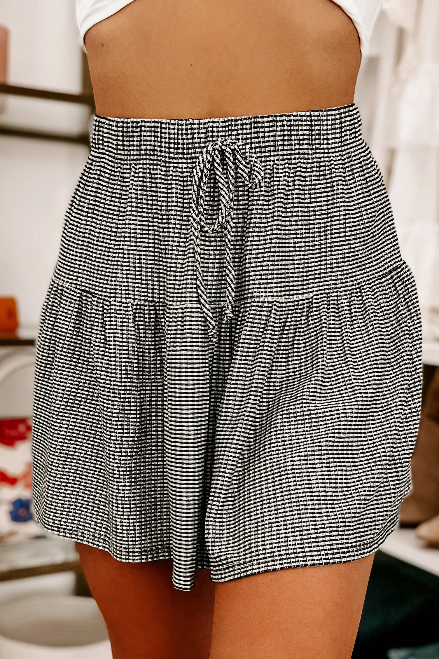 Hoping For Happiness Gingham Plaid Mini Skirt (Black/White)