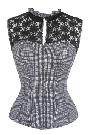 Houndstooth and Crochet Corset Top