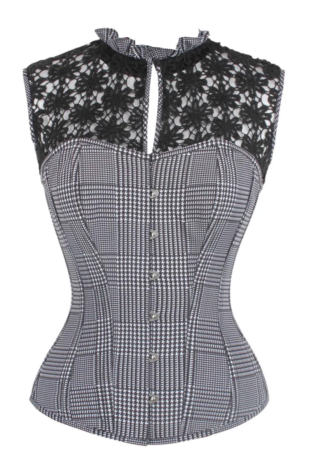 Houndstooth and Crochet Corset Top