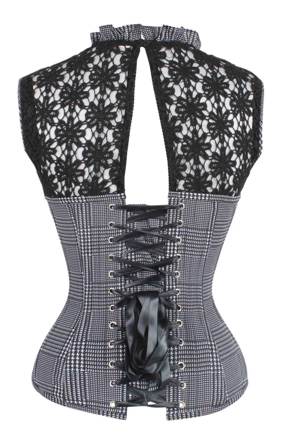 Houndstooth and Crochet Corset Top