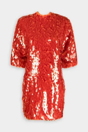 Jasy Sequin Mini Dress in Mandarin Red