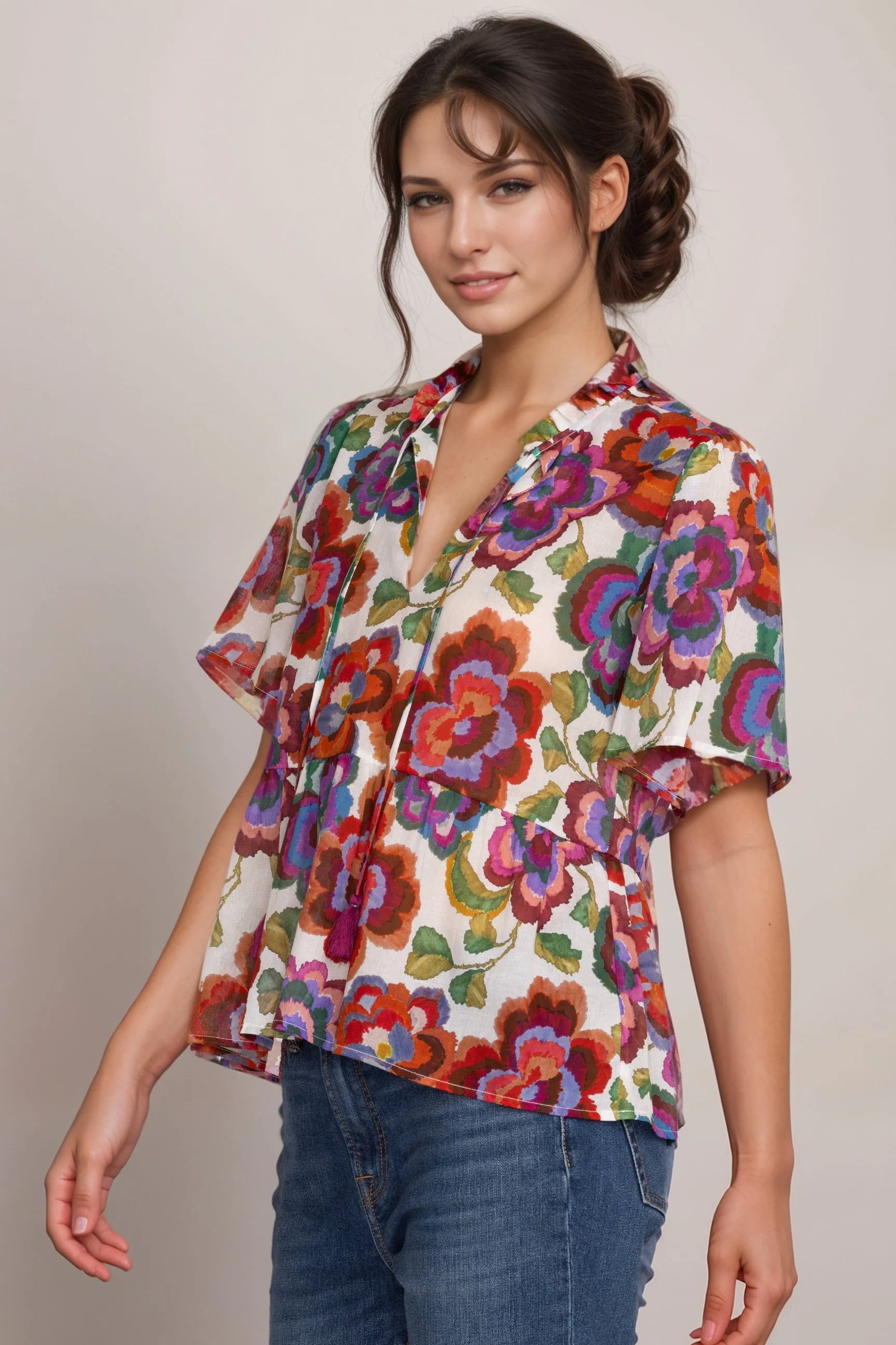 Johnny Was Calanthe High Low Empire Waist Top R10124