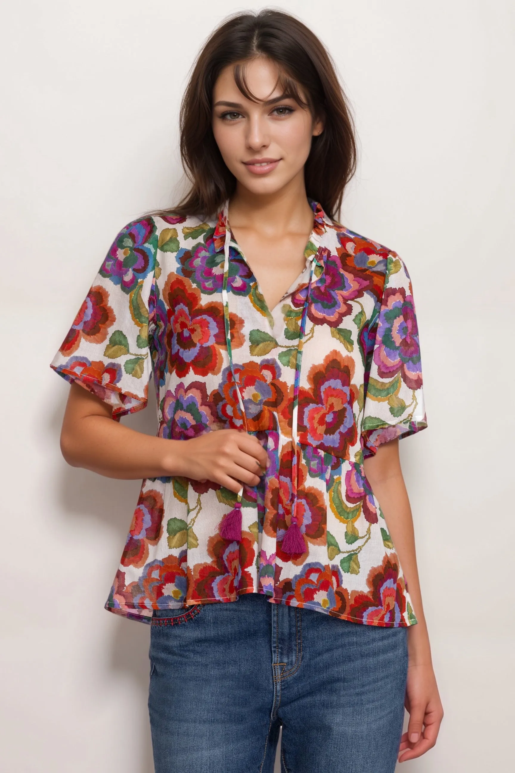 Johnny Was Calanthe High Low Empire Waist Top R10124