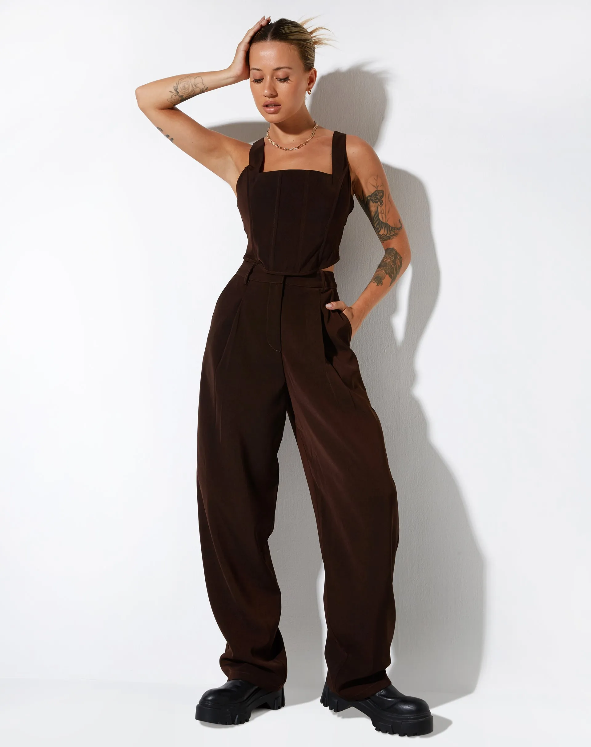 Kicy Corset Top in Tailoring Dark Chocolate