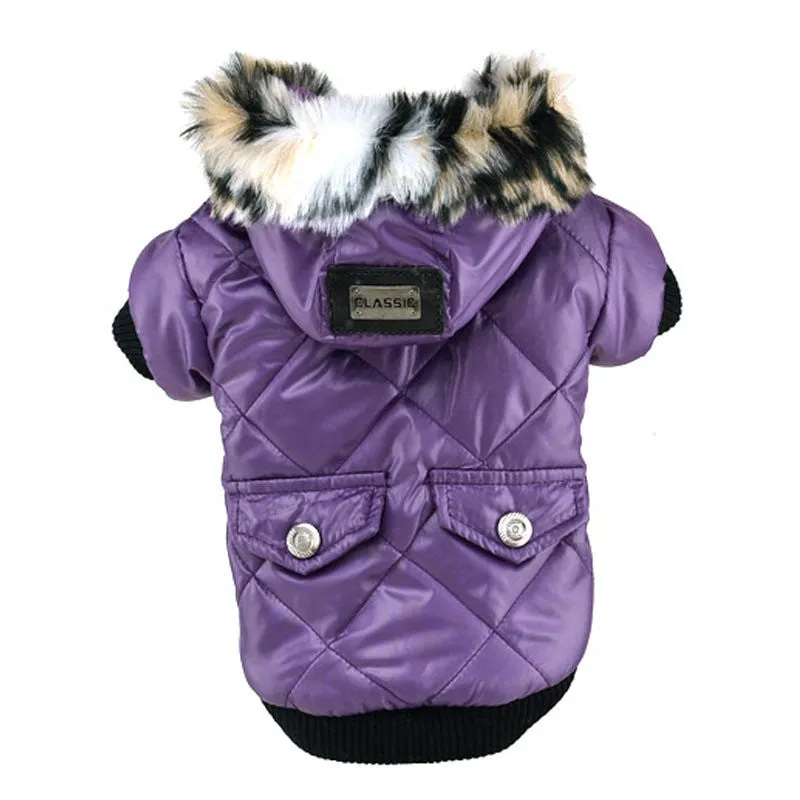 Large Puppy Dog Cute Warm Coat For Pet Faux Pockets Fur Trimmed Dog Hoodies Jacket Costume
