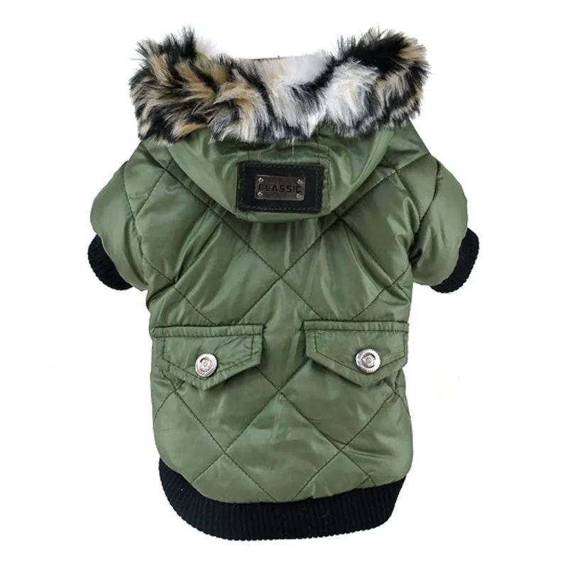 Large Puppy Dog Cute Warm Coat For Pet Faux Pockets Fur Trimmed Dog Hoodies Jacket Costume