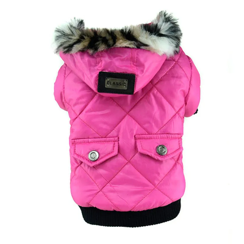 Large Puppy Dog Cute Warm Coat For Pet Faux Pockets Fur Trimmed Dog Hoodies Jacket Costume