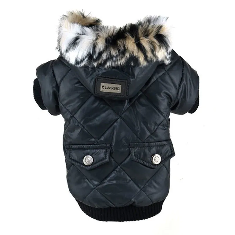 Large Puppy Dog Cute Warm Coat For Pet Faux Pockets Fur Trimmed Dog Hoodies Jacket Costume