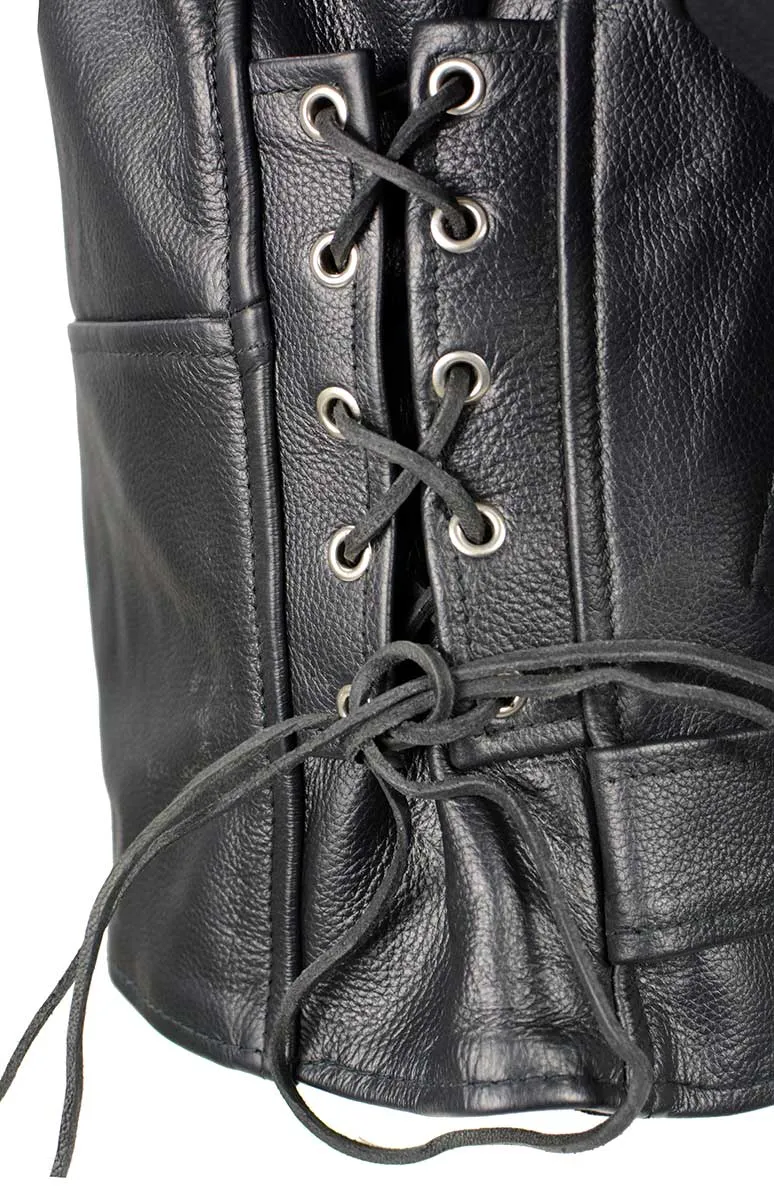 LKL2700 Ladies Classic Black Leather Police Style Jacket with Side Laces