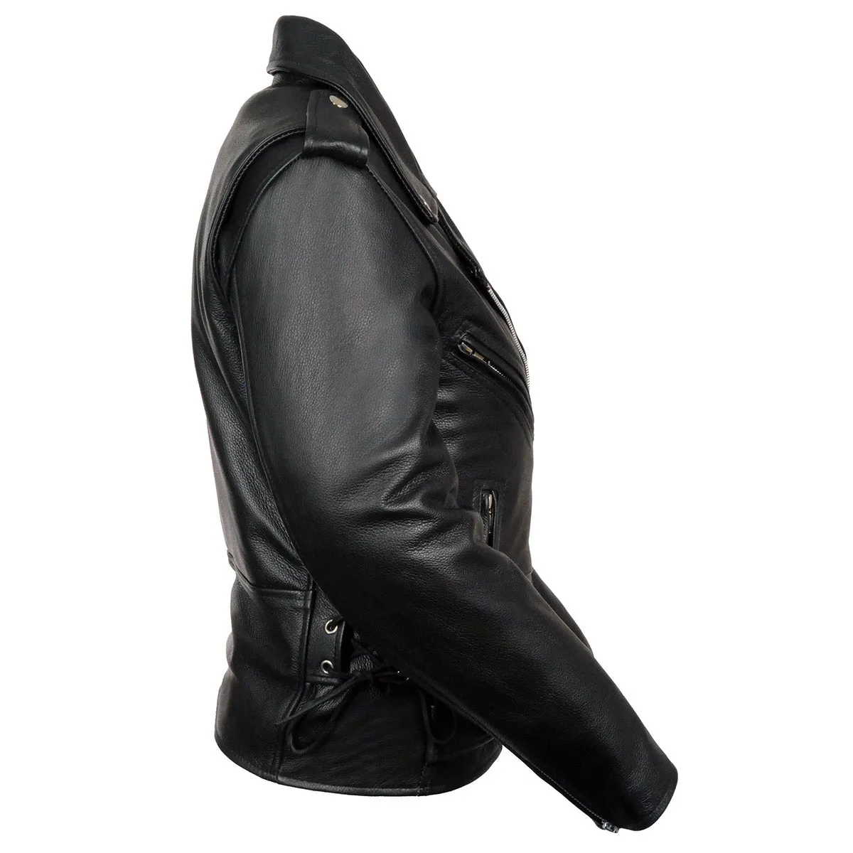 LKL2700 Ladies Classic Black Leather Police Style Jacket with Side Laces