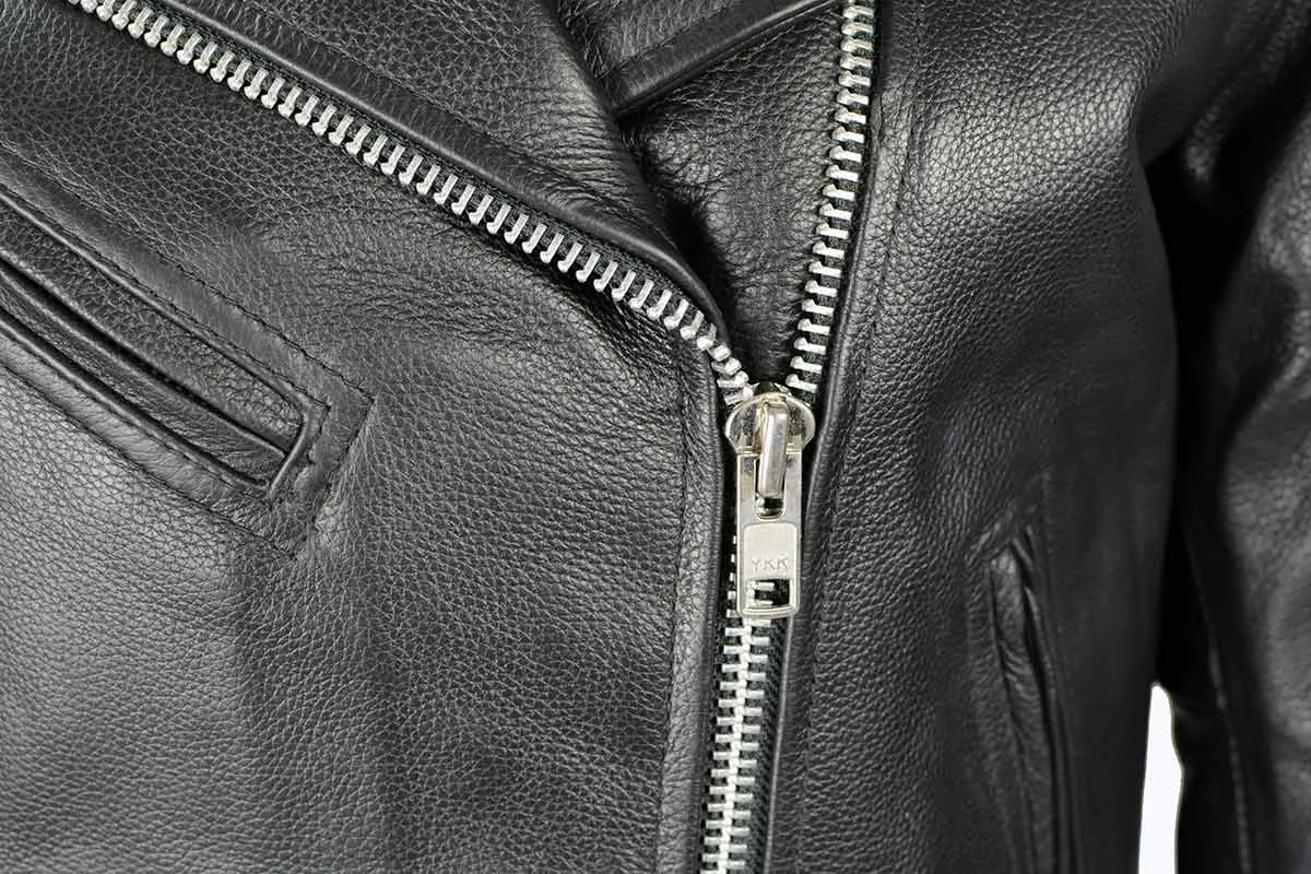 LKL2700 Ladies Classic Black Leather Police Style Jacket with Side Laces