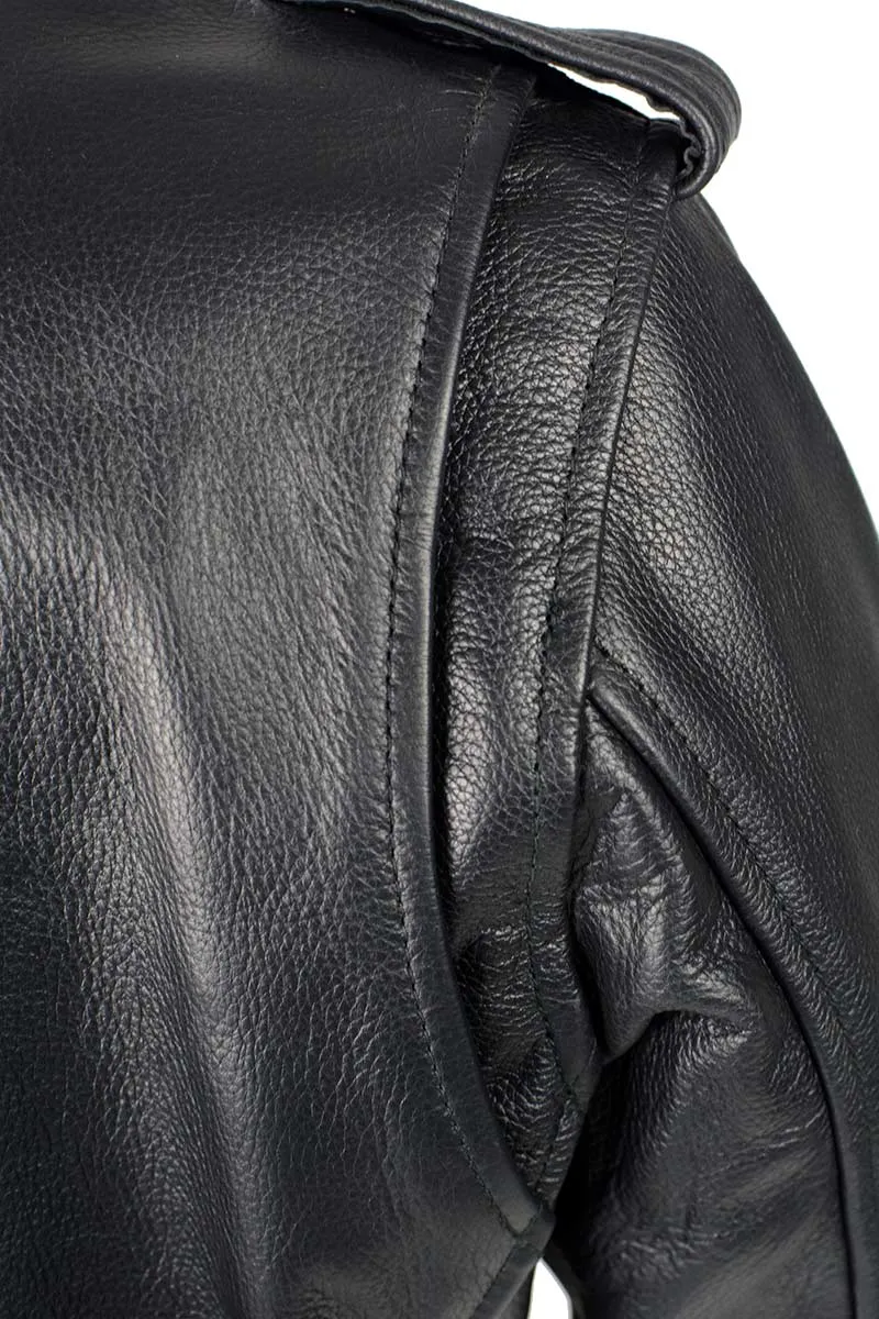 LKL2700 Ladies Classic Black Leather Police Style Jacket with Side Laces