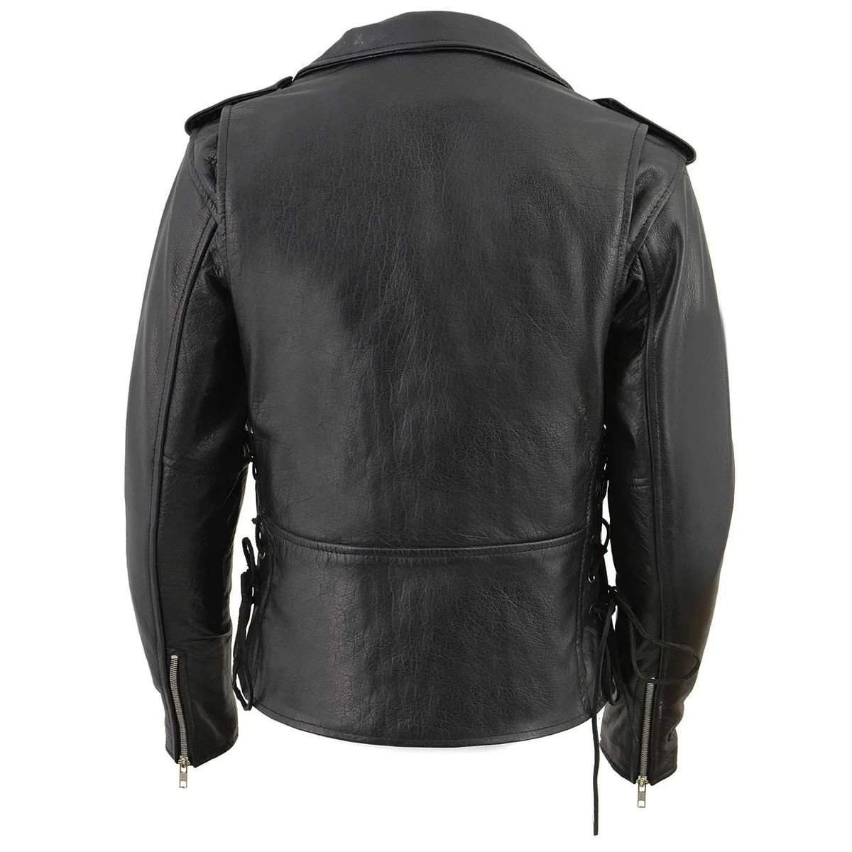 LKL2700 Ladies Classic Black Leather Police Style Jacket with Side Laces