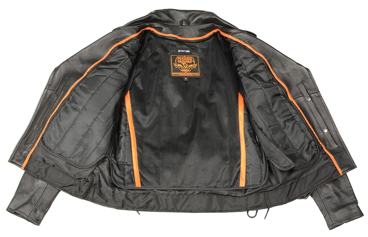 LKL2700 Ladies Classic Black Leather Police Style Jacket with Side Laces