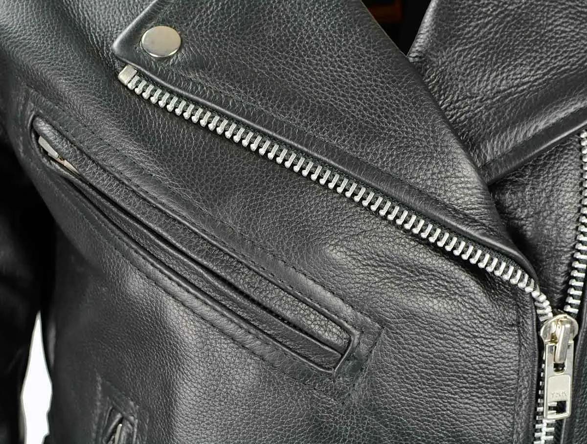 LKL2700 Ladies Classic Black Leather Police Style Jacket with Side Laces