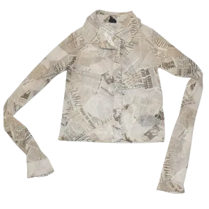 Long Sleeve Newspaper Mesh Shirt