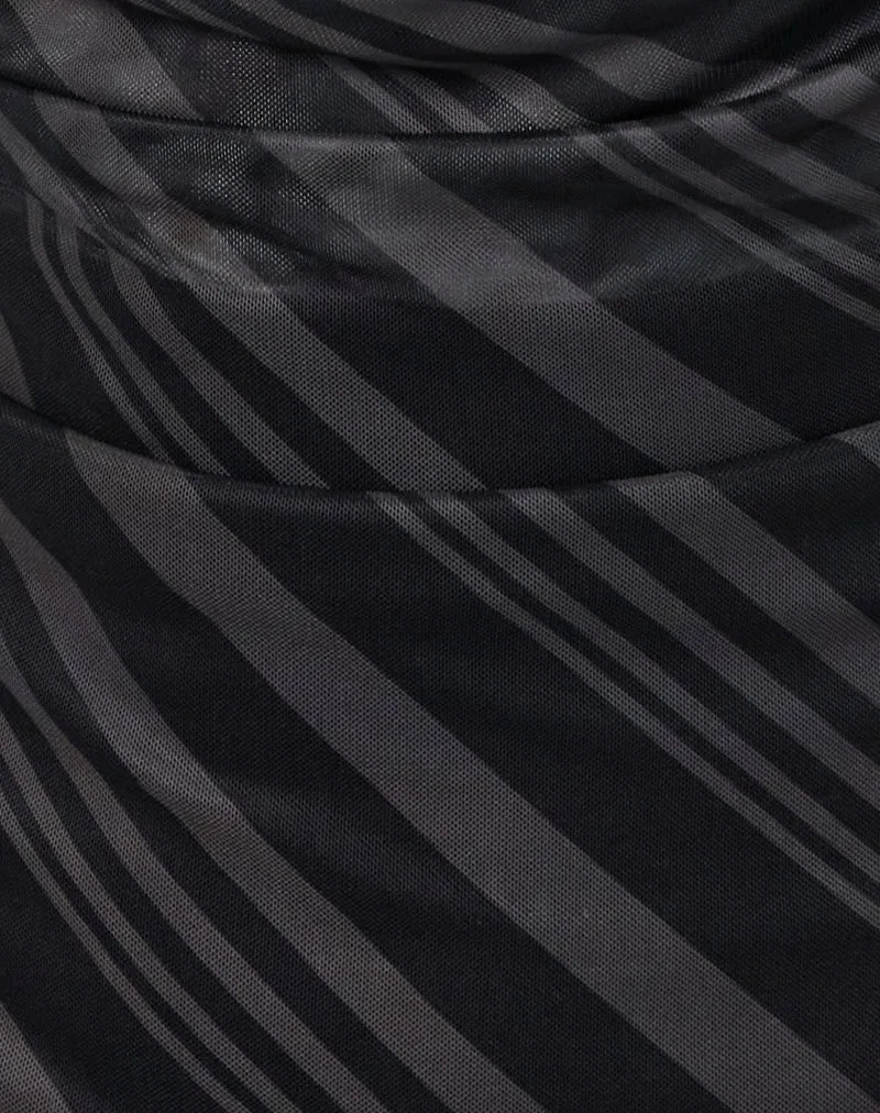 Losa Cowl Neck Cami Top in Irregular Stripe Grey Black