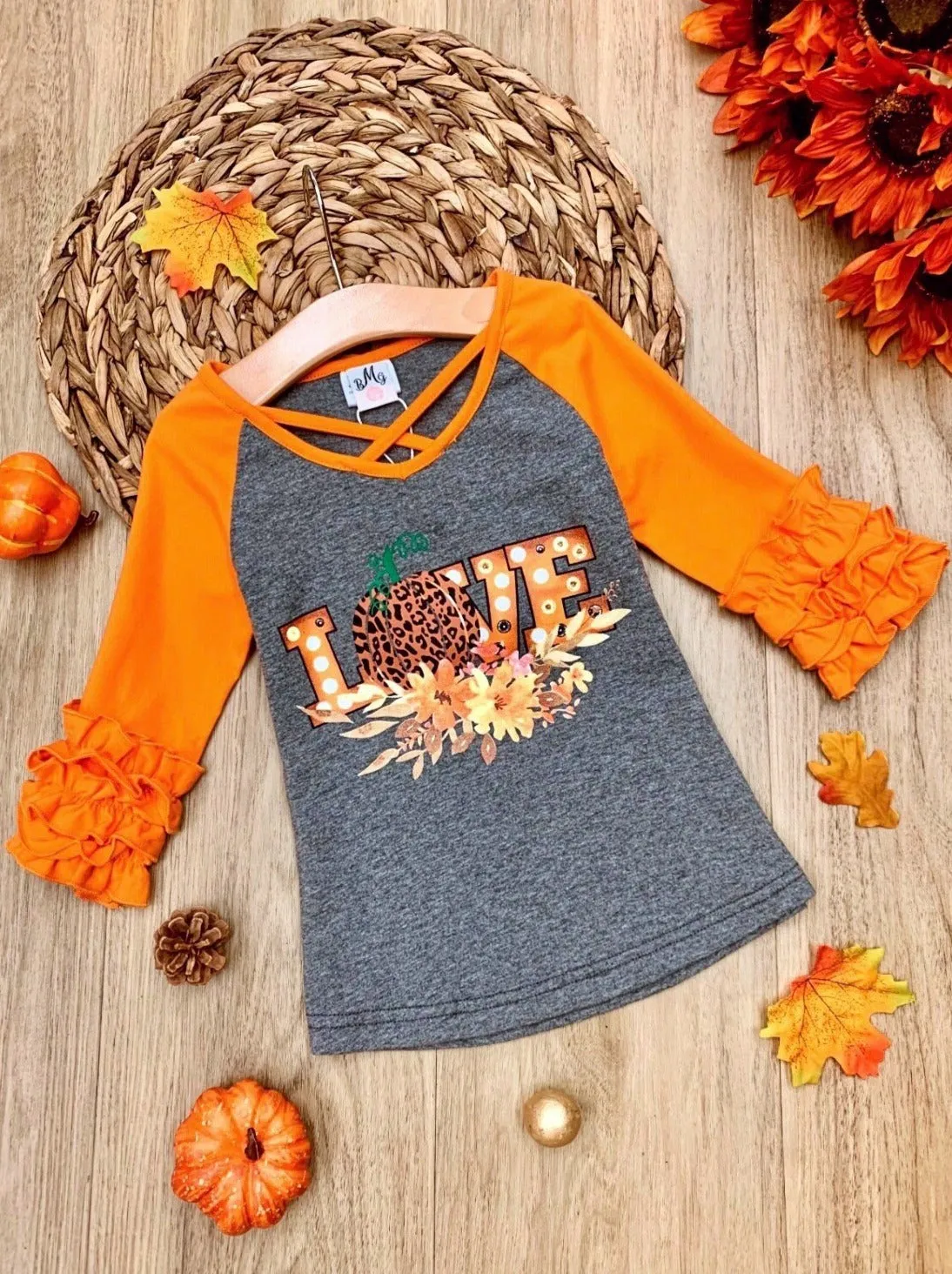 Love Fall Front Cross Raglan Top
