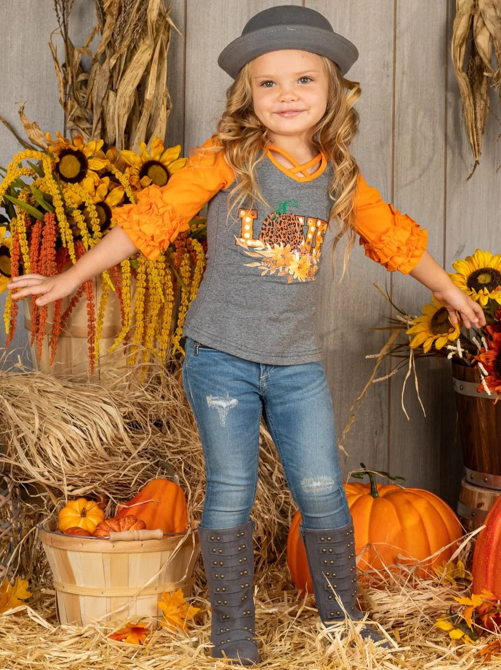 Love Fall Front Cross Raglan Top