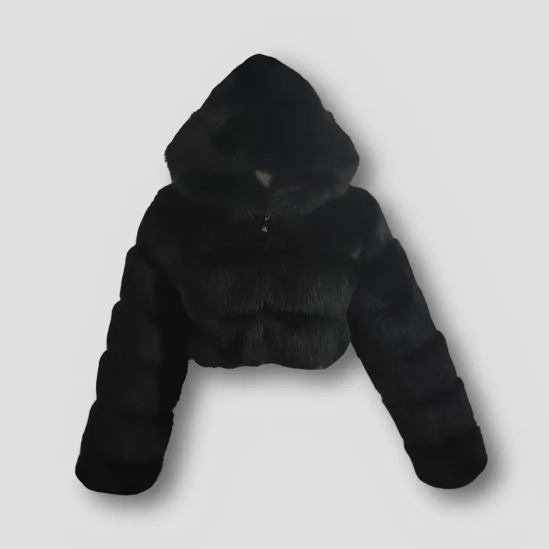 Luxe Cropped Pluche Kunstbont Jas - Full Zip Rits - Hoodie Dames Jas