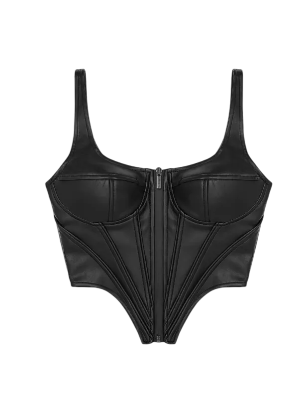 maniere de voir Black Leather Look Corset Top UK 8