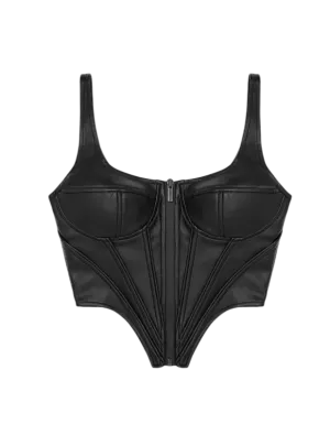 maniere de voir Black Leather Look Corset Top UK 8