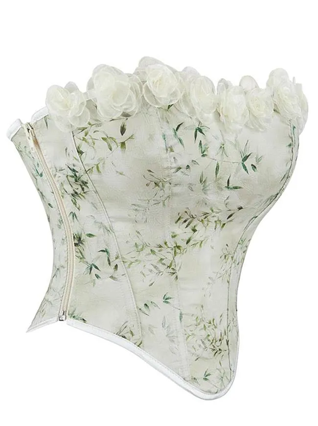 Matcha Floral Printed Strapless Lace Rose Trim Tube Top Bodice Corset