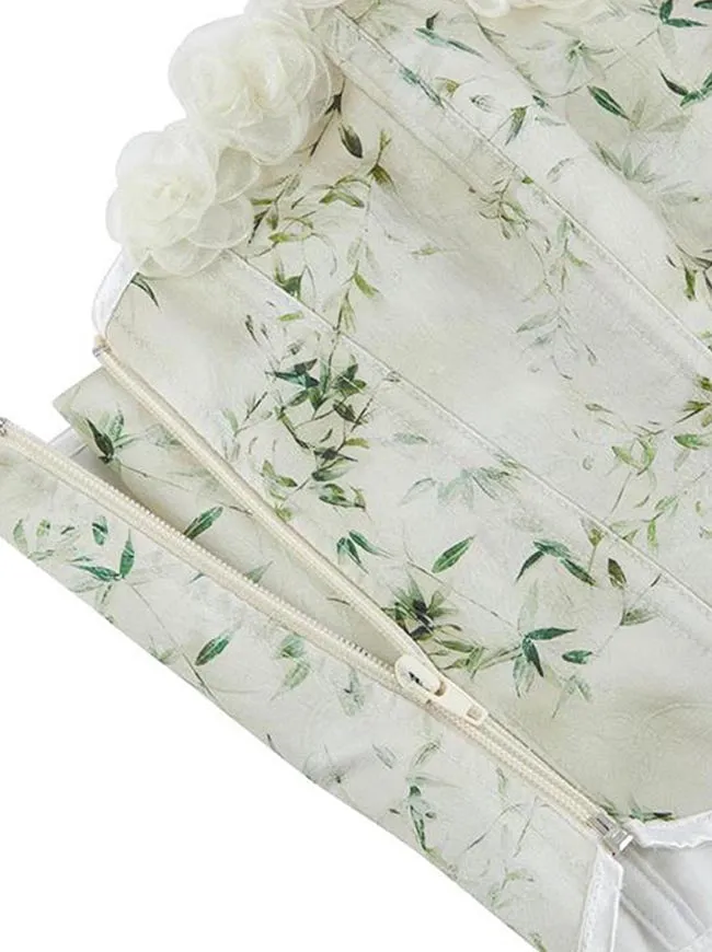 Matcha Floral Printed Strapless Lace Rose Trim Tube Top Bodice Corset