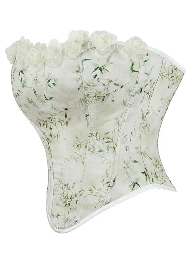 Matcha Floral Printed Strapless Lace Rose Trim Tube Top Bodice Corset