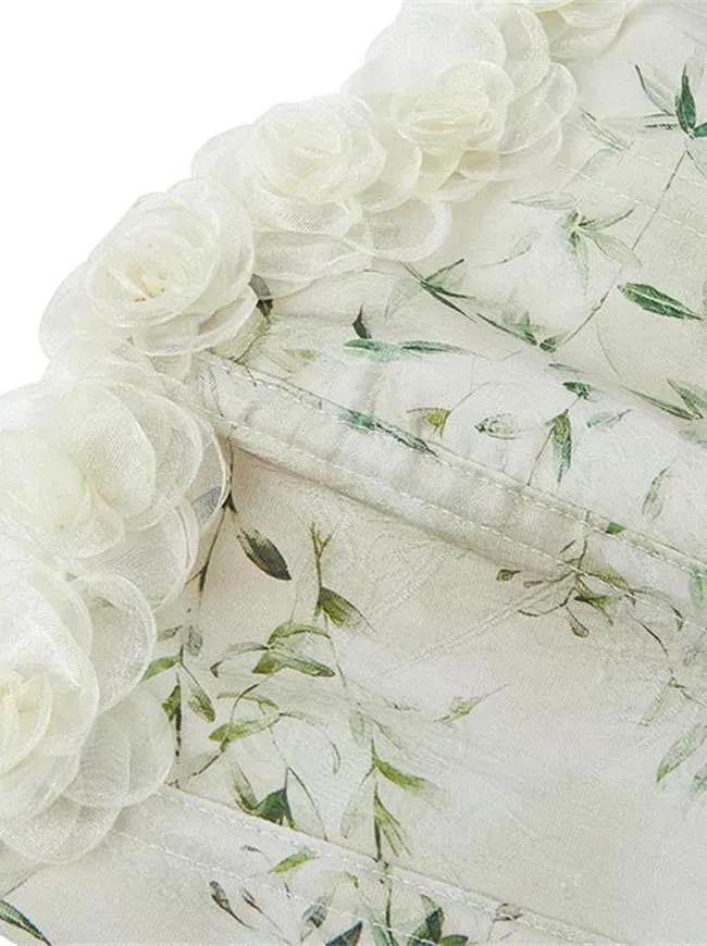 Matcha Floral Printed Strapless Lace Rose Trim Tube Top Bodice Corset