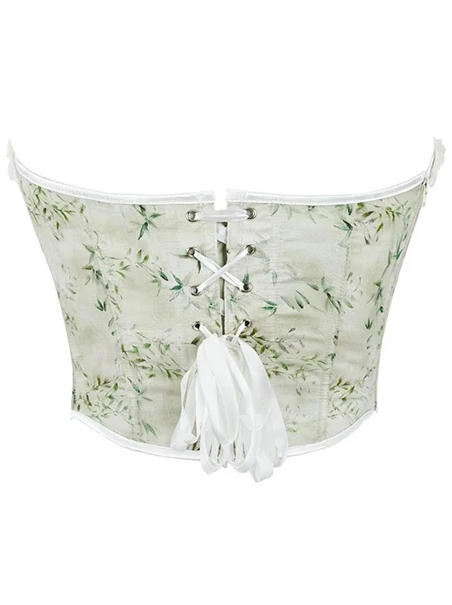 Matcha Floral Printed Strapless Lace Rose Trim Tube Top Bodice Corset