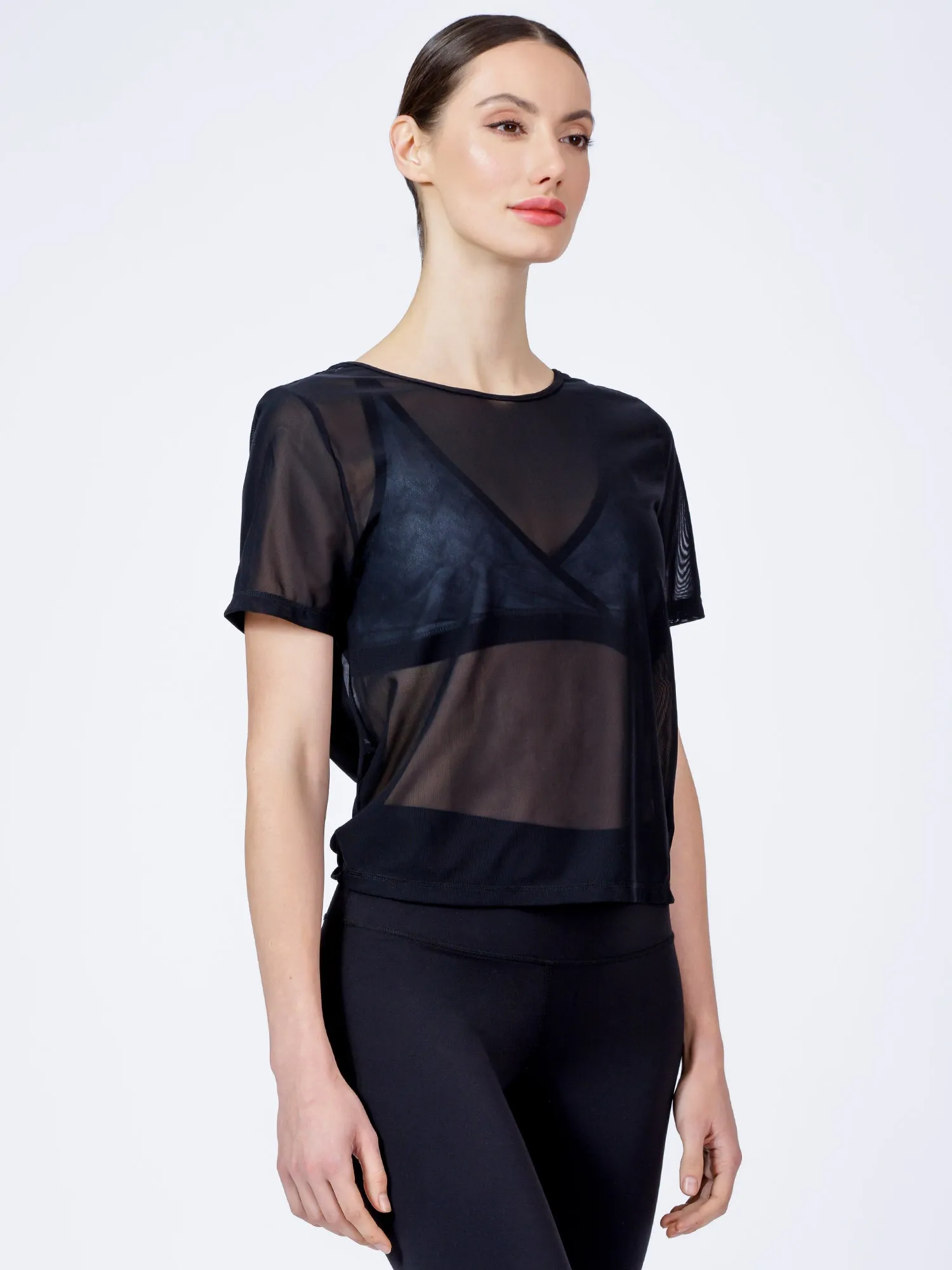 MESH TWIST TEE, BLACK MESH