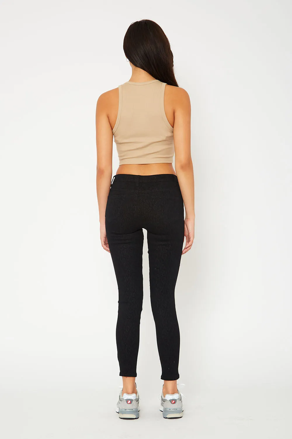 Mid-rise black  leopard print skinny pants