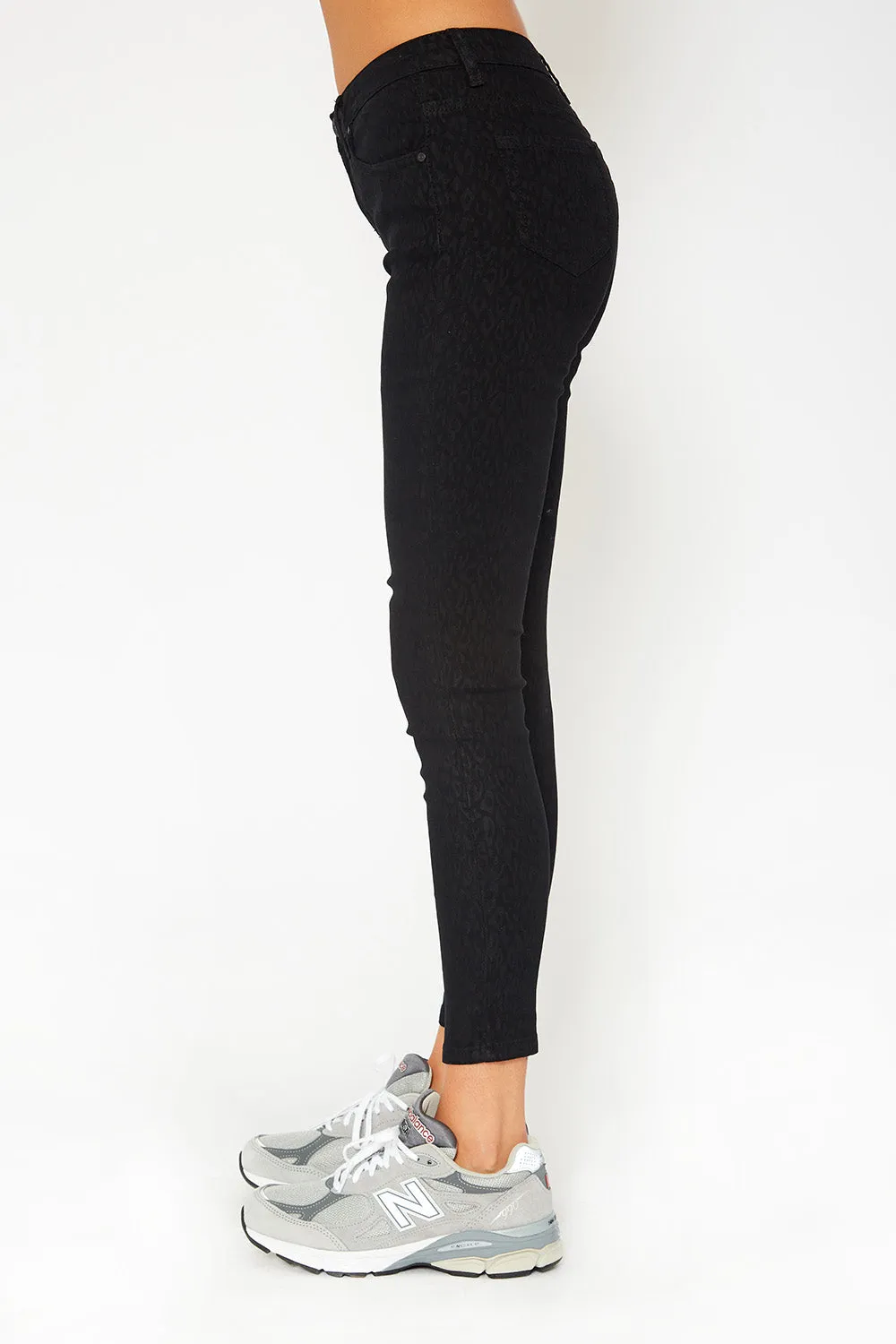 Mid-rise black  leopard print skinny pants