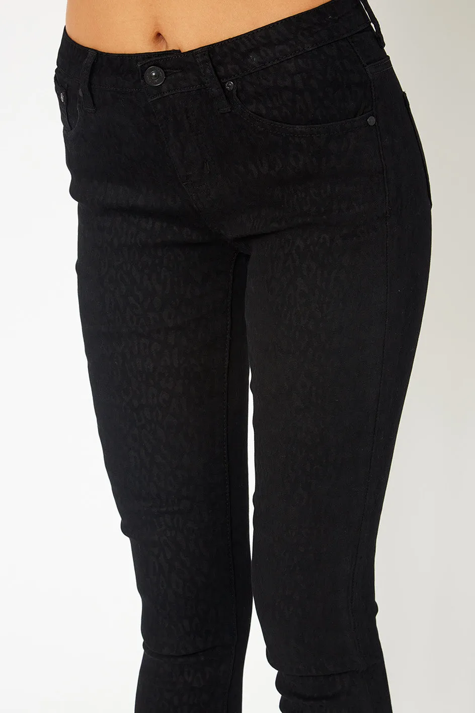 Mid-rise black  leopard print skinny pants