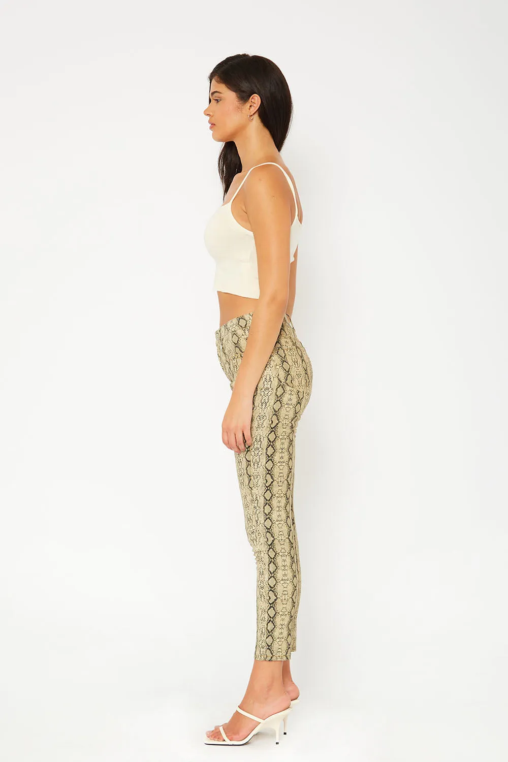 Mid-rise yellow snake print super skinny pants