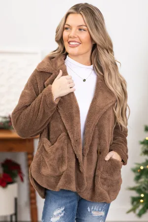Mocha Faux Fur Jacket With Pockets