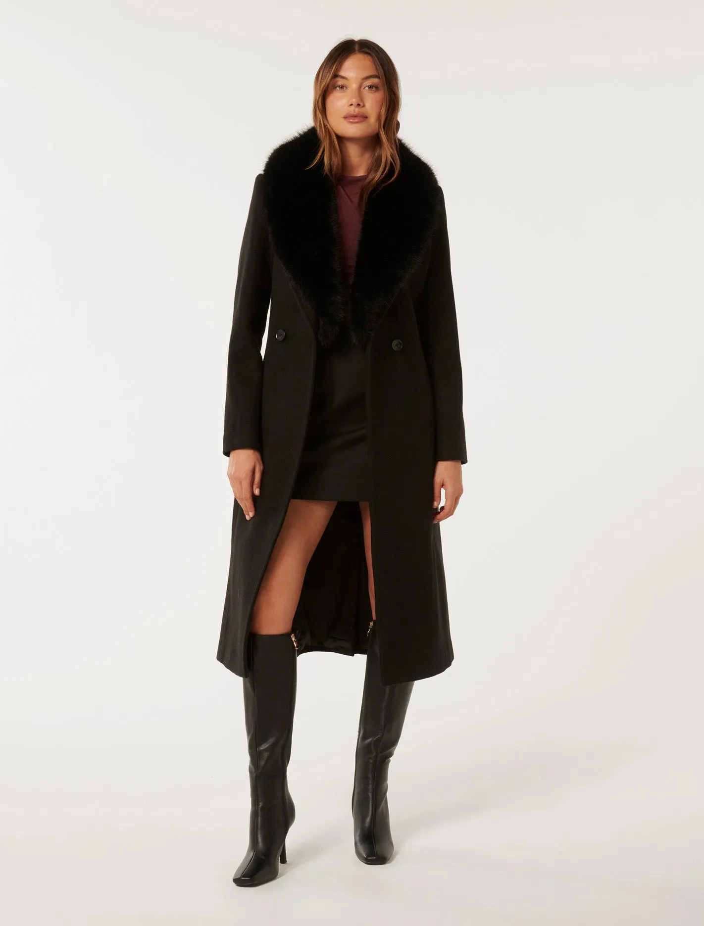 Monica Fur Collar Wrap Coat