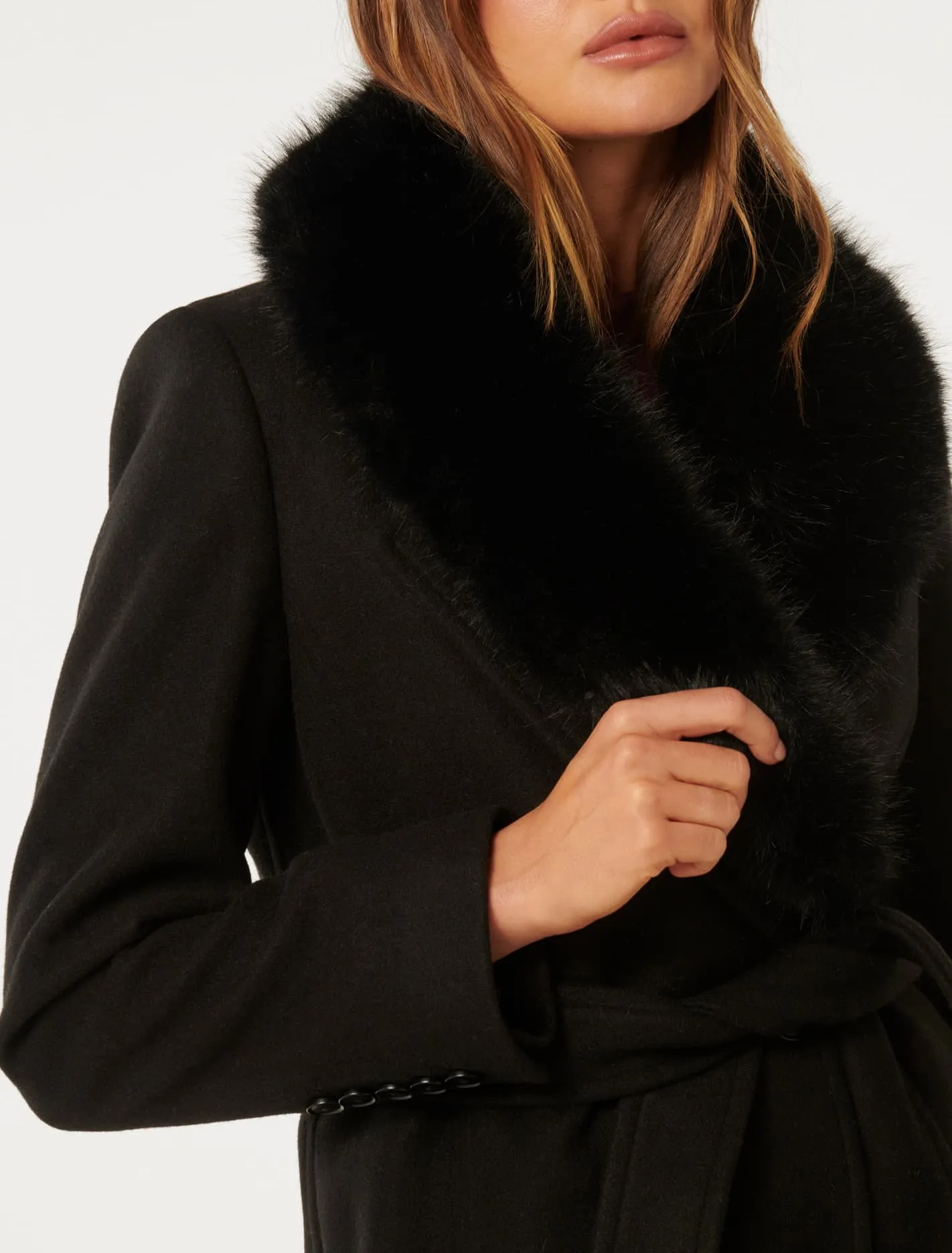 Monica Fur Collar Wrap Coat