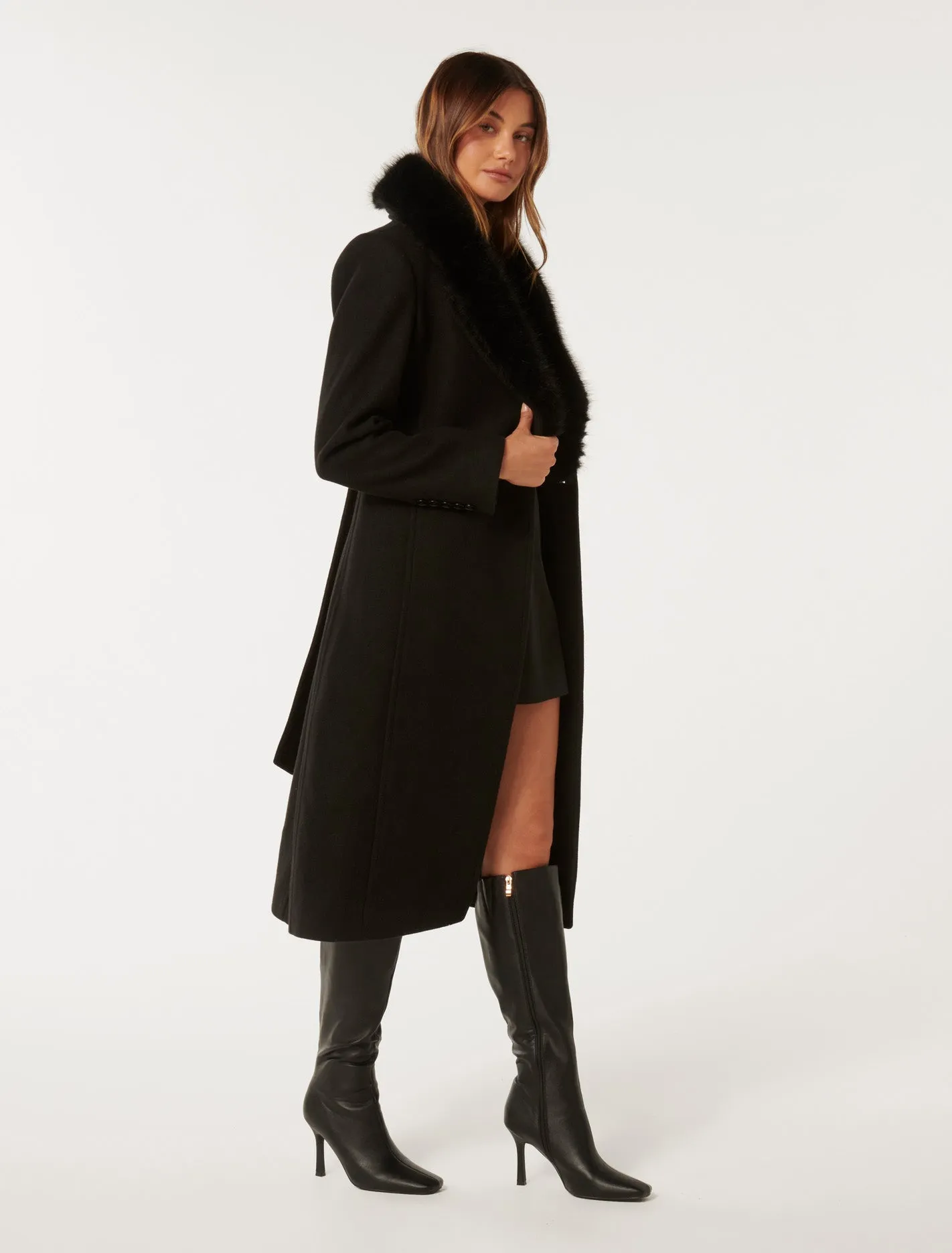 Monica Fur Collar Wrap Coat