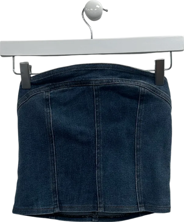 Motel Kaiha Denim Bandeau Corset Top In Blue Wash UK 10