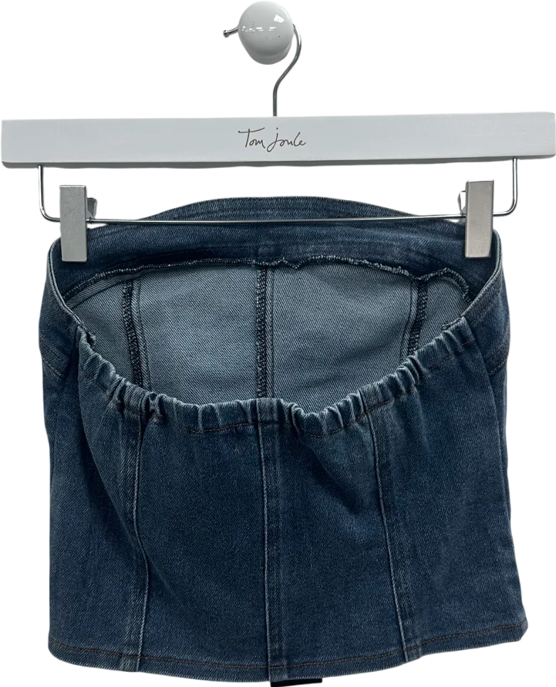 Motel Kaiha Denim Bandeau Corset Top In Blue Wash UK 10