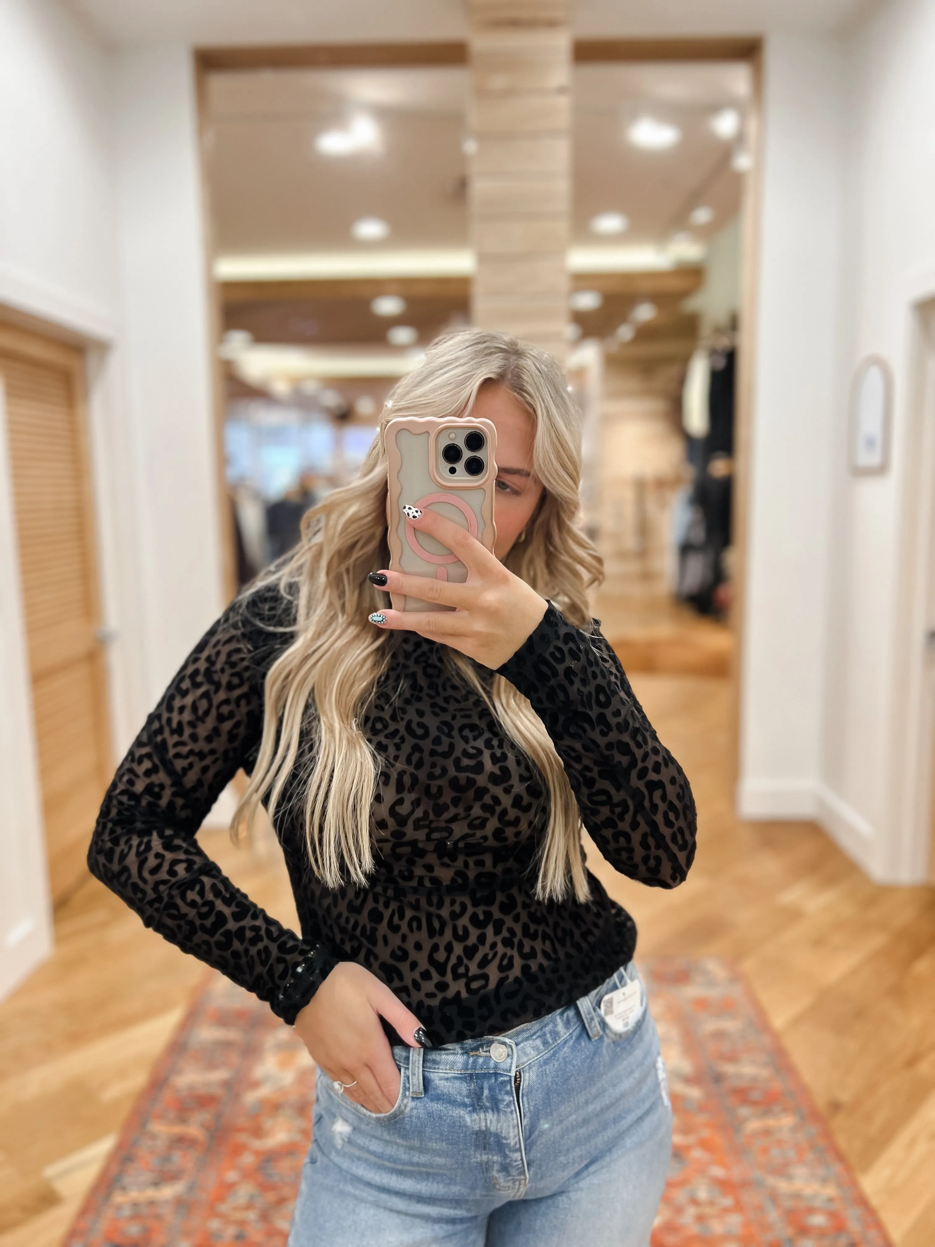 MS Leopard Black Mesh Top