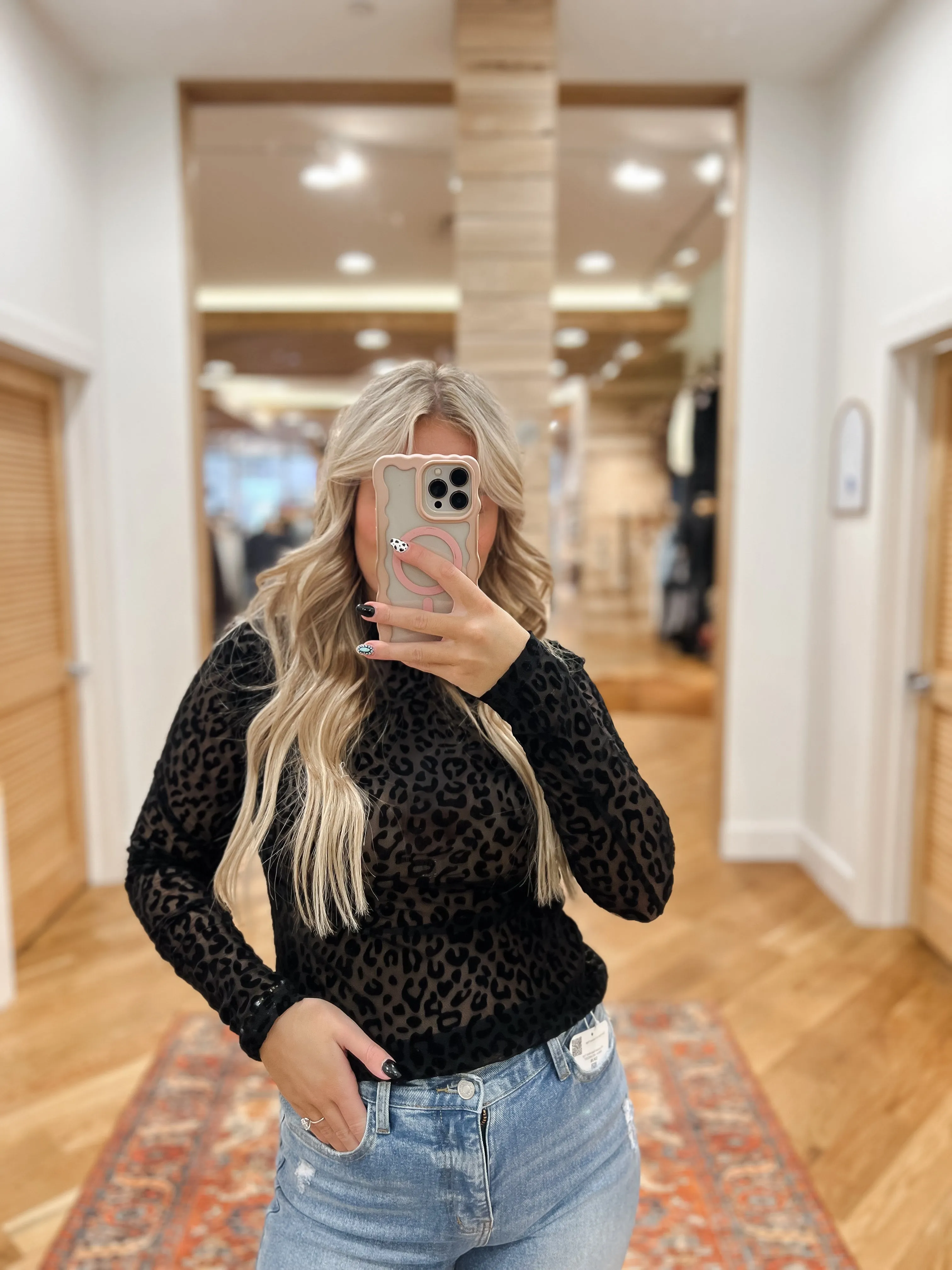MS Leopard Black Mesh Top