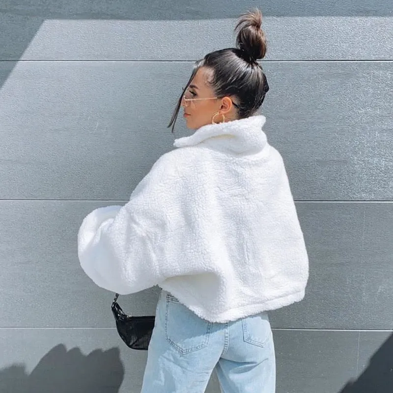 New White Fur Faux Jacket Women Streetwear Short Jackets